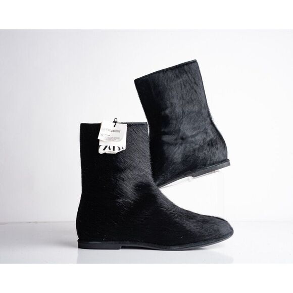 Zara Womens Leather Zip Ankle Boots Fur Skin Black US 9 EU 40 New 1102/410 - Picture 4 of 10